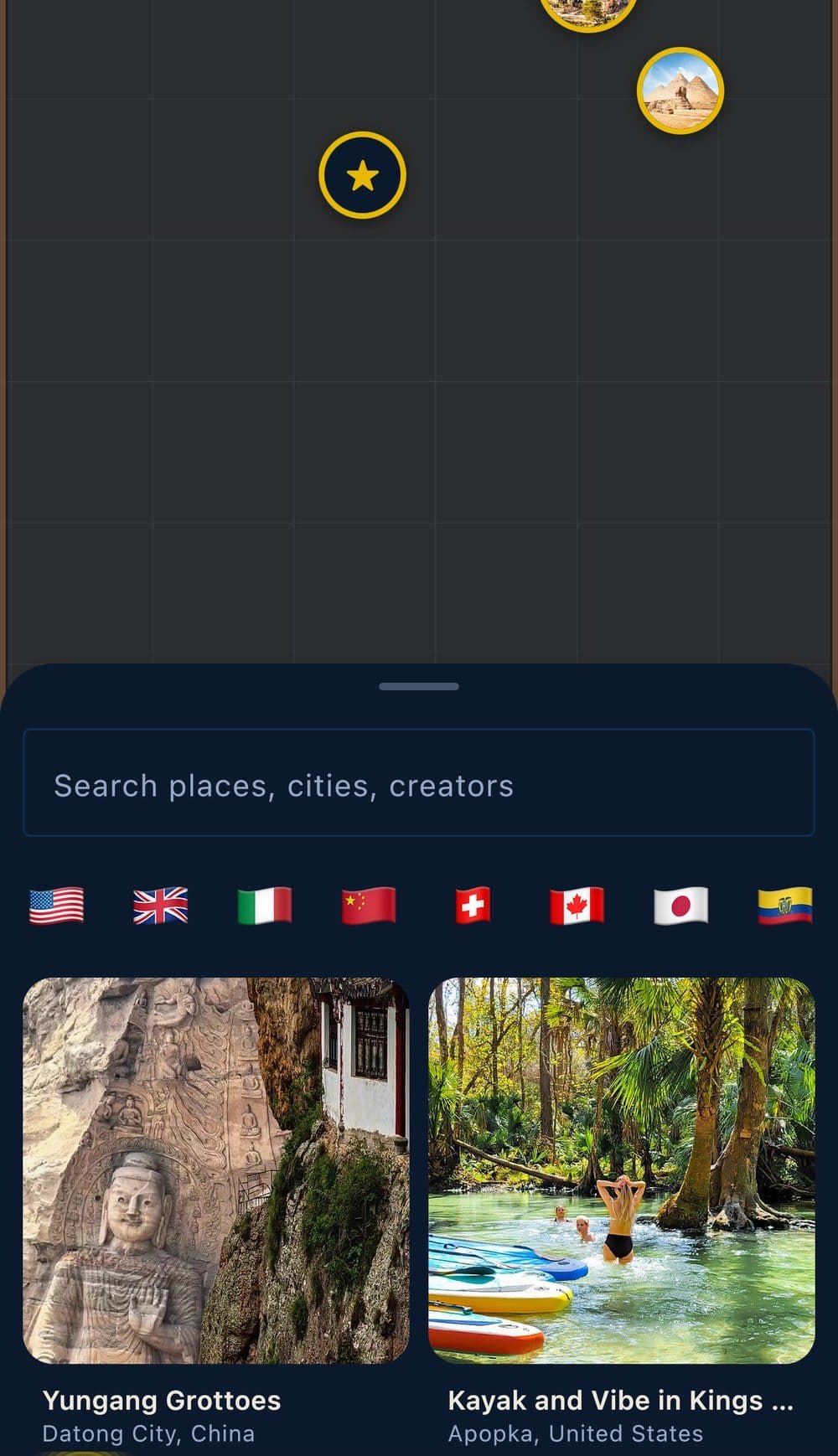 TrekMap explore map with saved places from reels